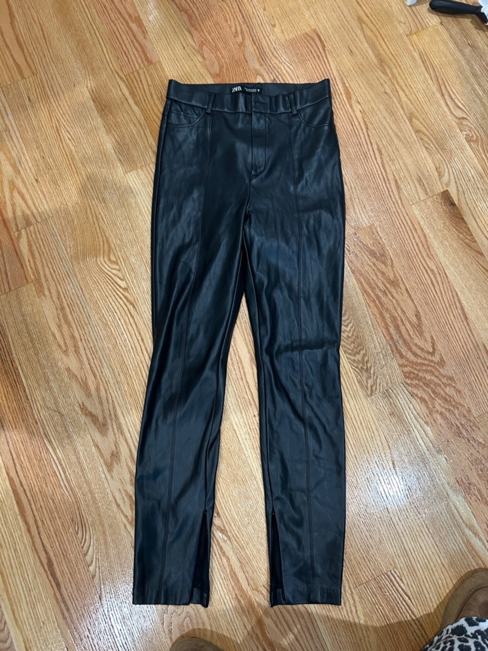 Zara Black Faux Leather Slim Straight Pants